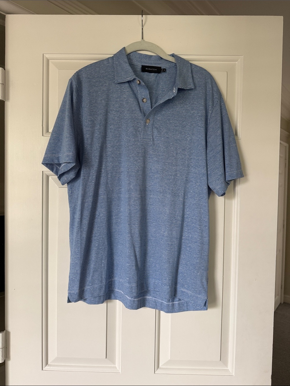 Bugatchi Men's Light Blue Micro-Stripe Polo